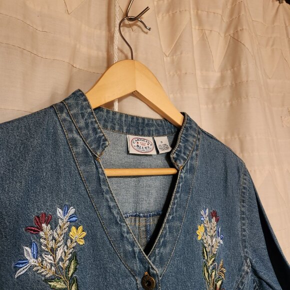 🌼 Vtg Carolina Blues Embroidered Denim Midi Dress 16 🌼 - Picture 3 of 4